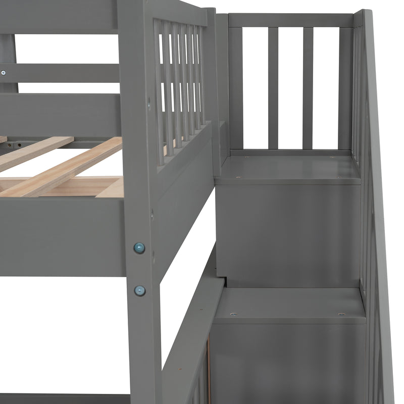 Stairway Full-Over-Full Bunk Bed with Storage and Guard Rail for Bedroom, Dorm, Gray(OLD SKU:LP000110AAE)