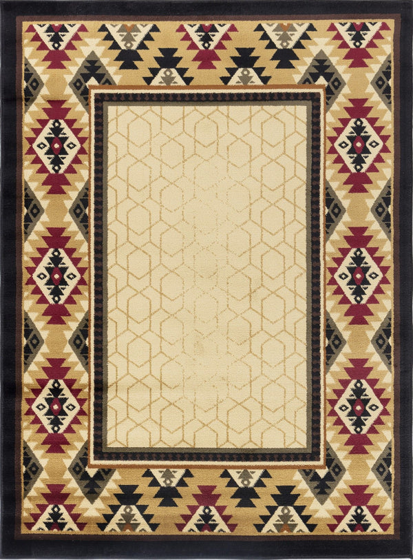 Tribes - 7'10" X 10'3" Polypropylene, Southwest Area Rug - Cream