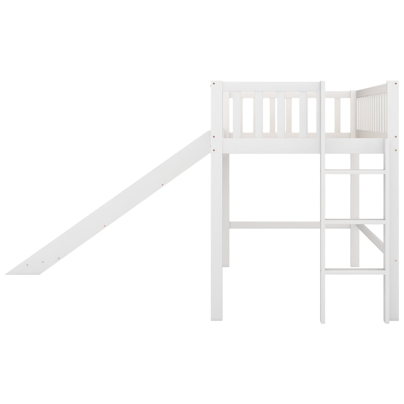 Twin Size Low Loft Bed with Ladder and Slide,White(OLD SKU:WF196418AAK)