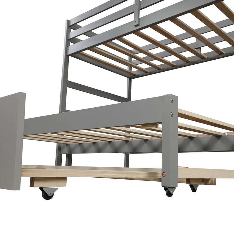 Twin over Twin/King (Irregular King Size) Bunk Bed with Twin Size Trundle, Extendable Bunk Bed   (Gray)(OLD SKU :LP000032AAE)