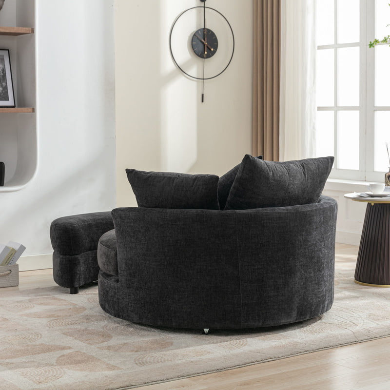 360° Swivel Accent Barrel Chair With Storage Ottoman & 4 Pillows, Modern Chenille Leisure Chair Round Accent For Living Room