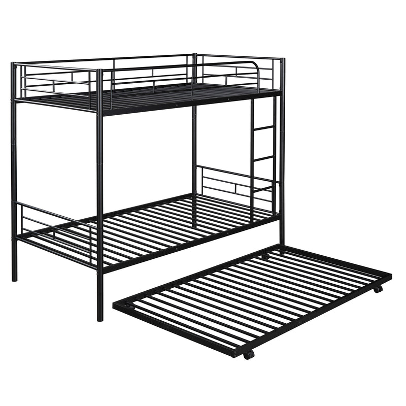 Twin-Over-Twin Metal Bunk Bed With Trundle,Can be Divided into two beds,No Box Spring needed ,Black ( old sku: MF194806AAB )