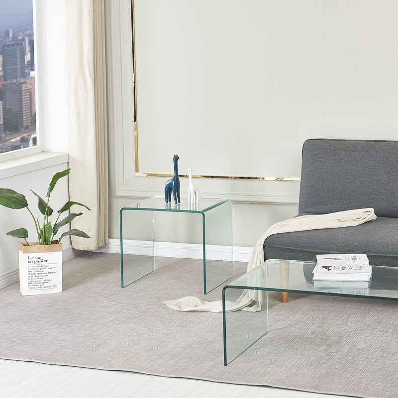 Small Clear Glass Side & End Table, Tempered Glass End Table Small Coffee Table - Transparent