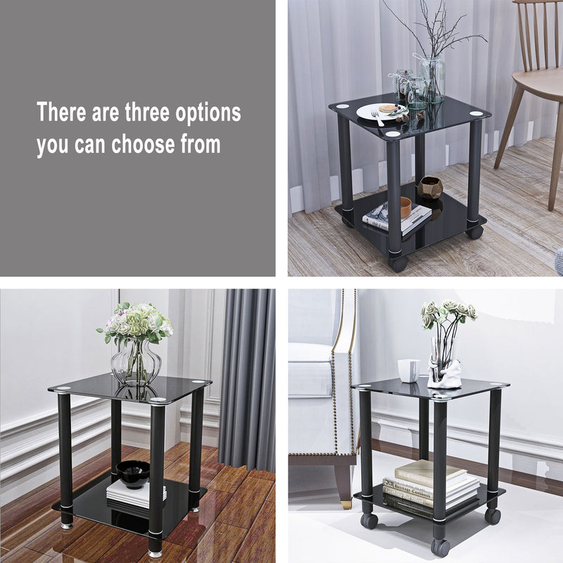 2 Piece Side Table, 2 Tier Space End Table, Modern Night Stand, Sofa Table, Side Table With Storage Shelve - Black