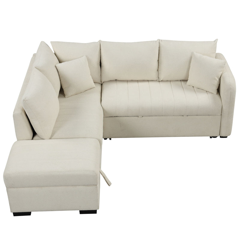 L-Shaped Sectional Pull Out Sofa Bed Sleeper Sofa With Two USB Ports, Two Power Sockets And A Movable Storage Ottoman