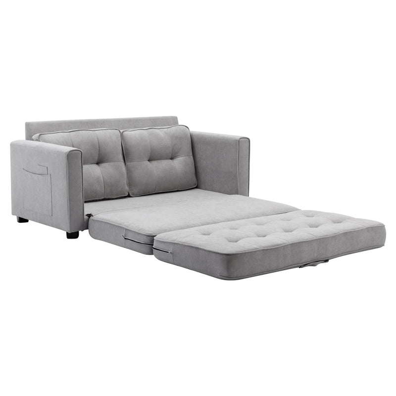 Loveseat Sofa With Pull-Out Bed Modern Upholstered Couch With Side Pocket For Living Room Office