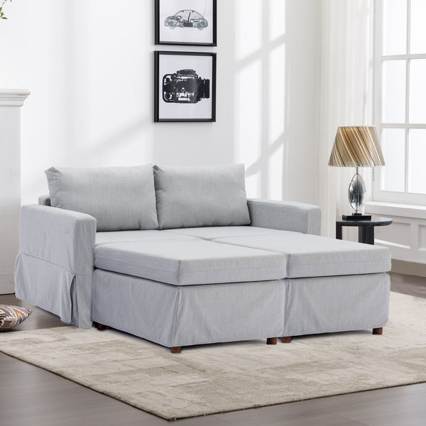 2 Seat Module Sectional Sofa Couch With 2 Ottoman, Seat Cushion And Back Cushion Removable And Washable - Light Gray