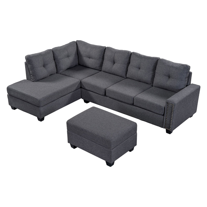 Reversible Sectional Sofa Space Saving With Storage Ottoman Rivet Ornament L-Shape Couch For Large Space Dorm Apartment