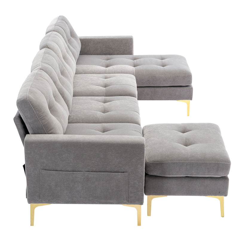 L-Shape Convertible Sectional Sofa Couch With Movable Ottoman For Living Room