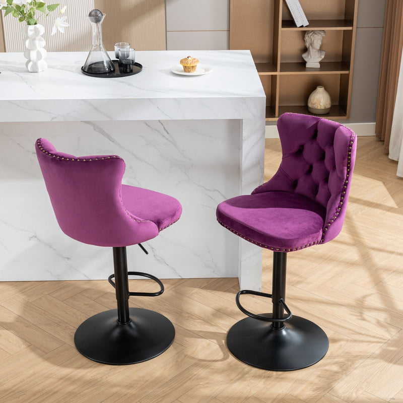 Swivel Velvet Barstools Adjusatble Seat Height, Modern Upholstered Bar Stools With Backs Comfortable Tufted For Home Pub And Kitchen Island (Set of 2)