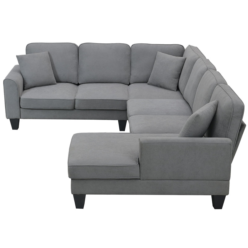 Modern U Shape Sectional Sofa, 7 Seat Fabric Sectional Sofa Set With 3 Pillows Included For Living Room, Apartment, Office