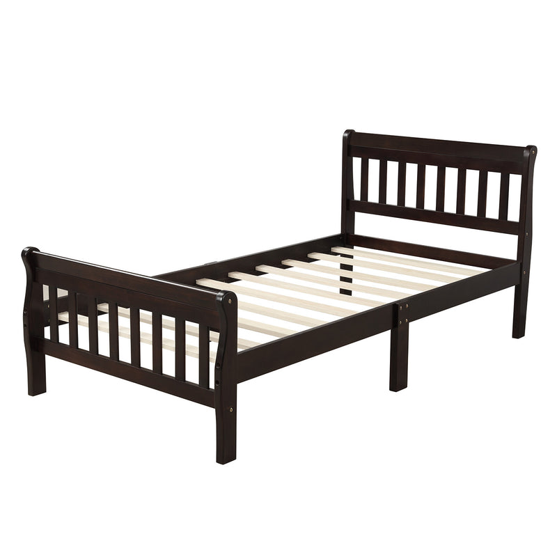 Wood Platform Bed Twin Bed Frame Panel Bed Mattress Foundation Sleigh Bed with Headboard/Footboard/Wood Slat Support