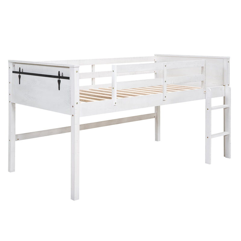 Wood Twin Size Loft Bed with Hanging Clothes Racks, White