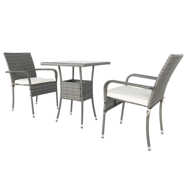 3 Piece Patio Wicker Conversation Set Wicker And Cushion - Gray / White