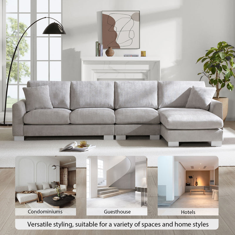 Modern Oversized Sectional Sofa, L-Shaped Luxury Couch Set With 2 Free Pillows, 5 Seat Chenille Indoor Furniture With Chaise For Living Room