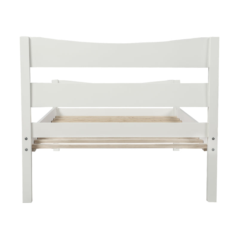 [Not allowed to sell to Walmart]Twin Size Wood Platform Bed with Headboard and Wooden Slat Support (White)