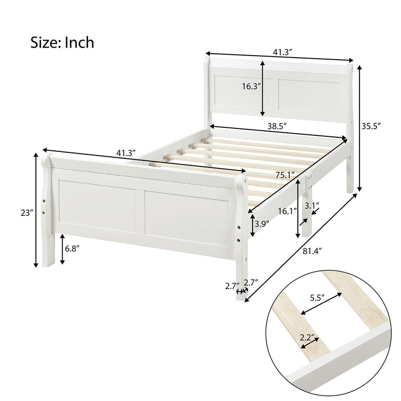 Twin Platform Bed Frame Mattress Foundation Sleigh Bed With Headboard / Footboard / Wood Slat Suppor