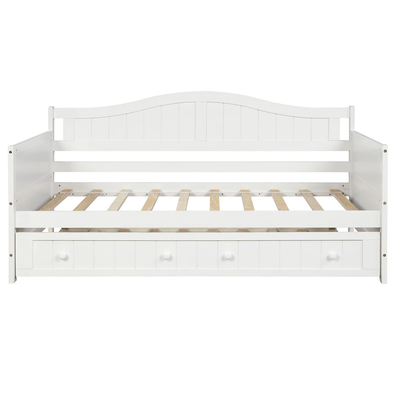 Twin Wooden Daybed with Trundle Bed, Sofa Bed for Bedroom Living Room,White