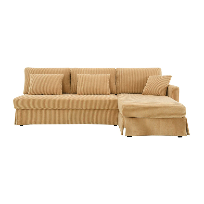 Modern L-Shaped Corduroy Sofa With Reversible Chaise, 4-Seat Upholstered Sectional Indoor Furniture, Convertible Sleeper Couch With Pillows For Living Room, Apartment