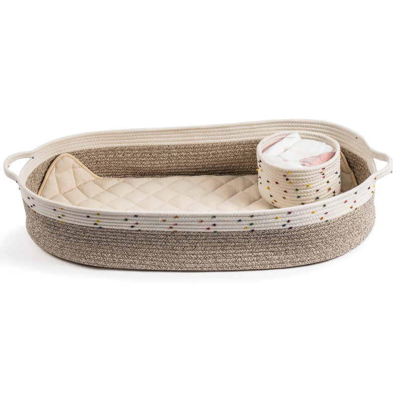 Baby Changing Basket, Macrame Boho Theme Moses Basket For Babies (Handmade 100% Cotton Rope) - Light Brown
