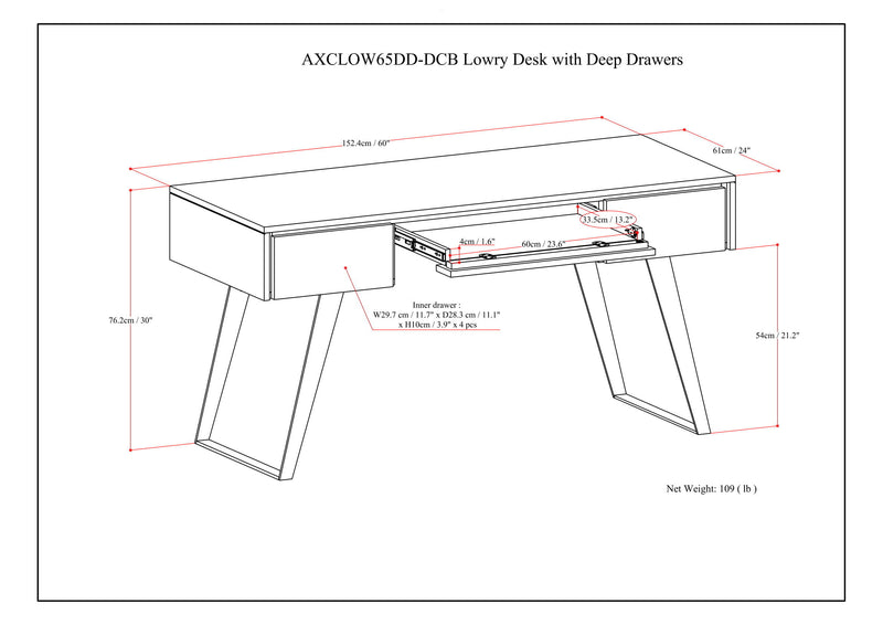 Lowry - Desk with Deep Drawers - Distressed Charcoal Brown