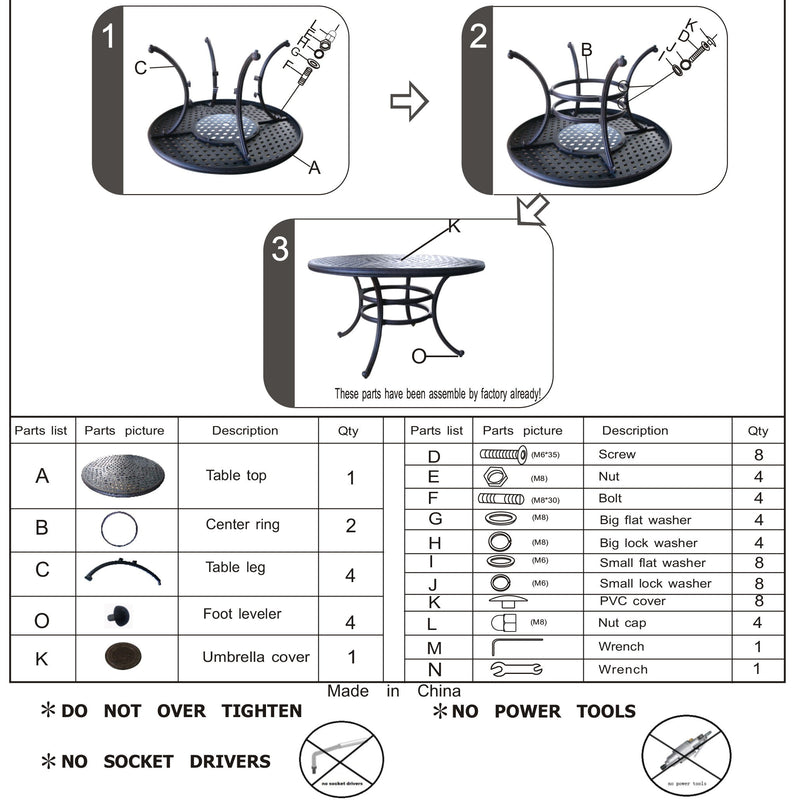 All-Weather And Durable 52" Round Cast Aluminum Round Dining Table With Umbrella Hole - Gray