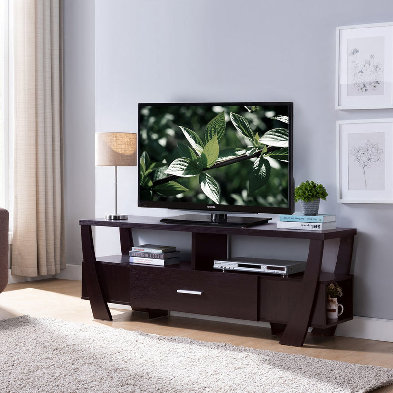 60" Entertainment TV Stand, Display Stand With Two Shelves And One Drawer - Red Cocoa