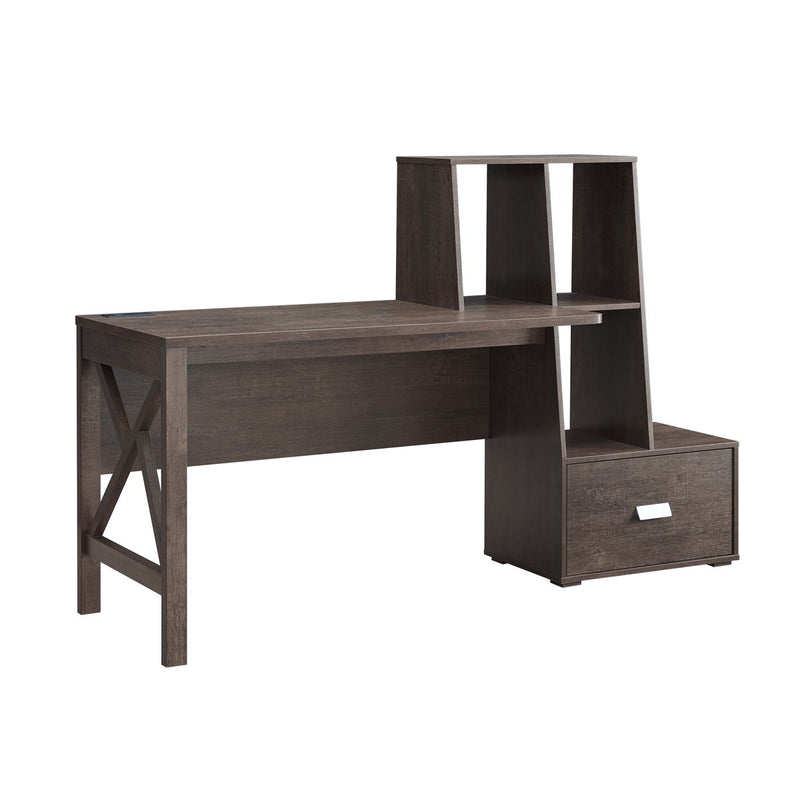 Computer Desk With File Drawer And Display Compartments - Dark Brown