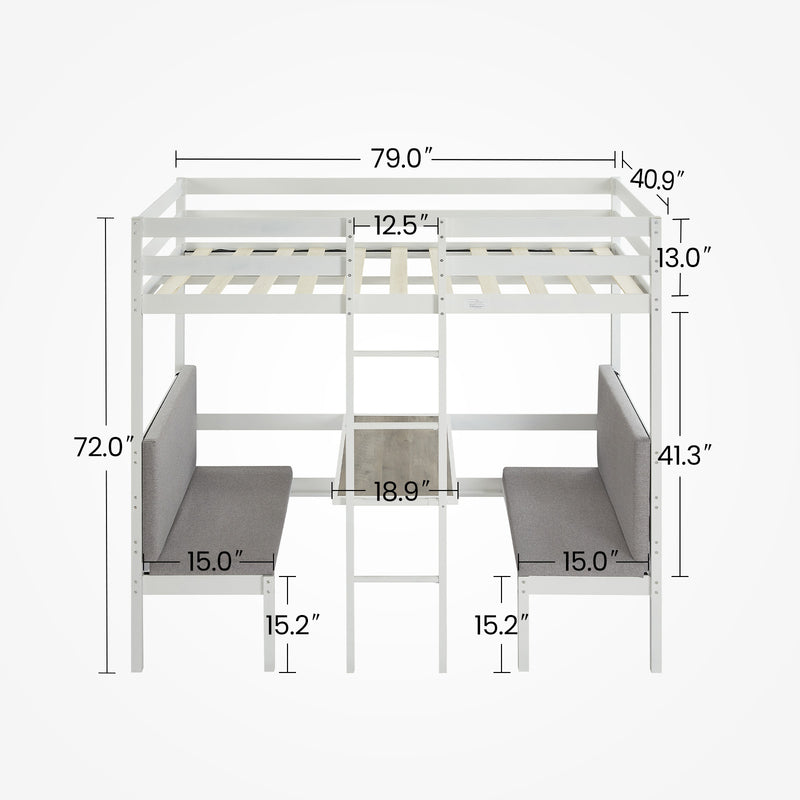 Twin Over Twin Bunk Beds Can be Turn into Upper Bed and Down Desk, Cushion Sets are Free for Kids, Teens, Girls, Boys. White,79''L x 40.9''W x 79''H.