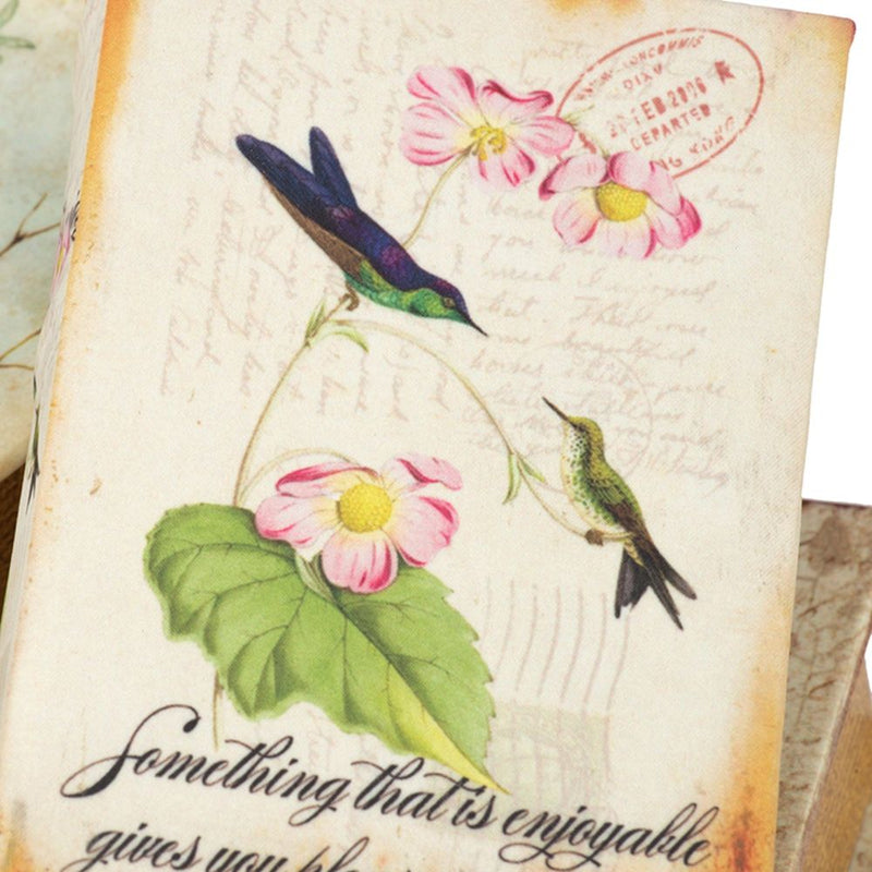 Book Boxes With Birds, Flowers, And Handwriting Design (Set of 4) - Multi