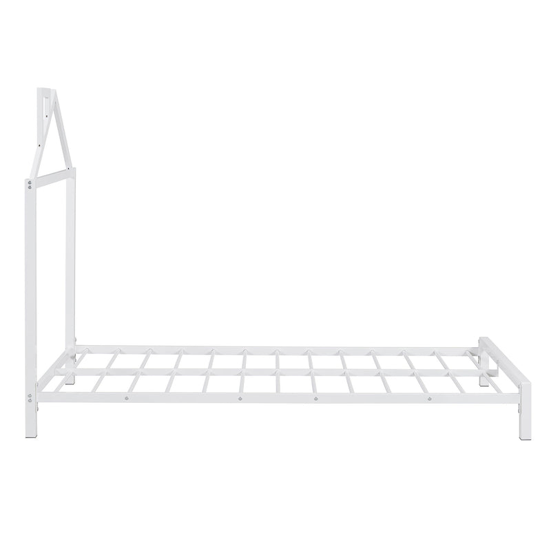 Twin Size Metal Platform Bed With House-Shaped Headboard Design