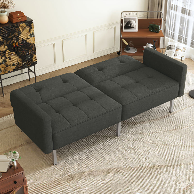 Linen Upholstered Modern Convertible Folding Futon Sofa Bed For Compact Living Space, Apartment, Dorm