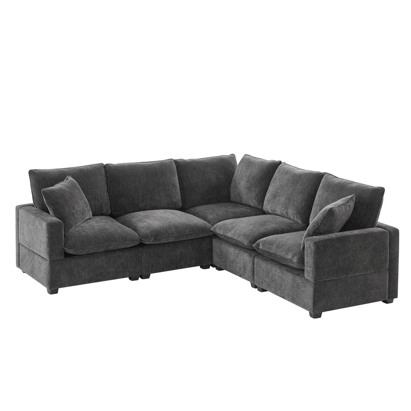 Modern L Shape Modular Sofa, 5 Seat Chenille Sectional Couch Set With 2 Pillows Included, Freely Combinable Indoor Funiture For Living Room, Apartment, Office