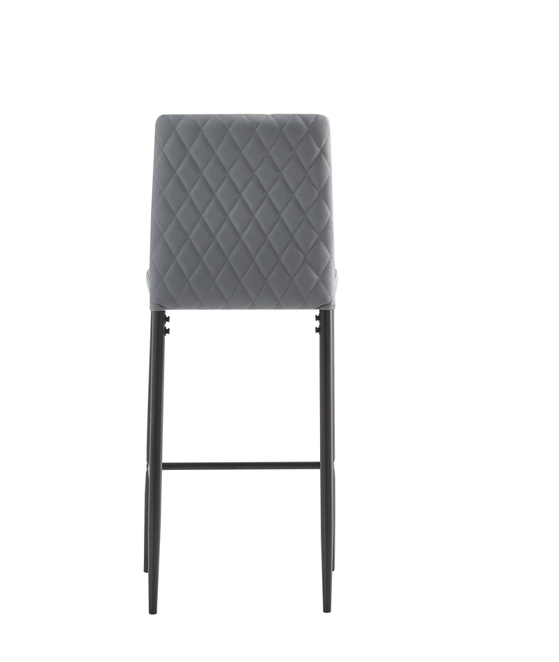 Modern Simple Bar Chair, Fireproof Leather Spraying Metal Pipe, Diamond Grid Pattern, Restaurant, Family (Set of 2) - Light Gray