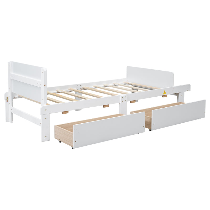 Twin Bed with Footboard Bench,2 drawers,White