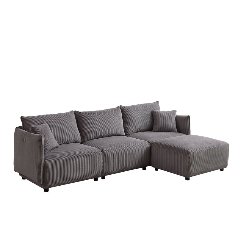 Multi-Module Combination Style Sofa For Living Room, Bedroom And Other Lounge Spaces, Modern Minimalist Corduroy Combination Sofa With 2 Comfort Cushions With USB & C Charging Ports, Two Sets - Gray