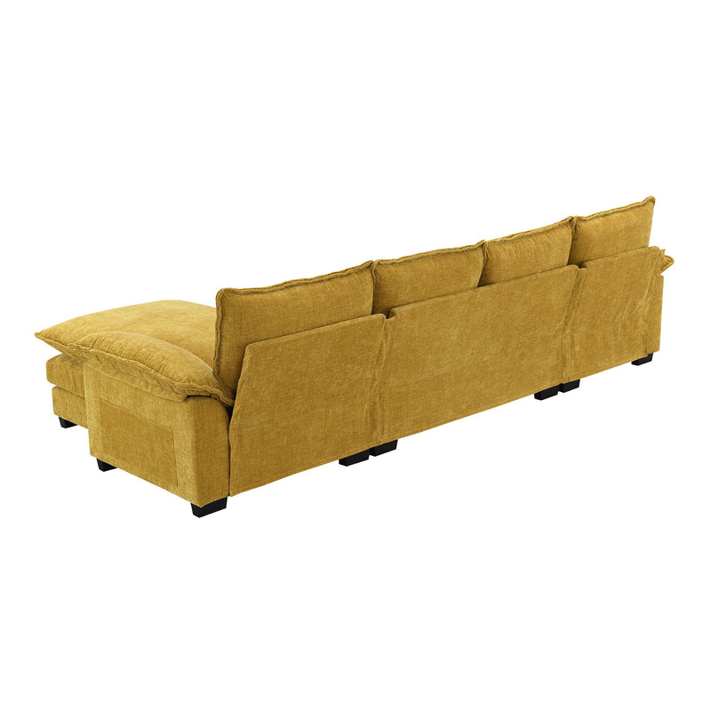 Modern L Shaped Chenille Cloud Sofa With Double Seat Cushions, 5 Seat Upholstered Indoor Furniture, Sleeper Sofa Couch With Chaise Lounge For Living Room, Apartment, 3 Colors - Ginger