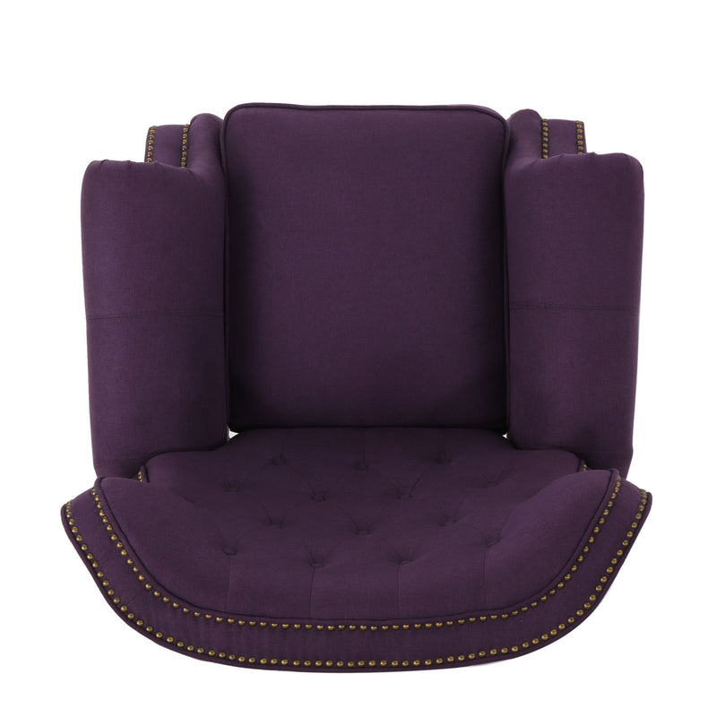 Accented Push Back Recliner Chair With Rolled Arms, Enjoy Cocooning Comfort - Plum