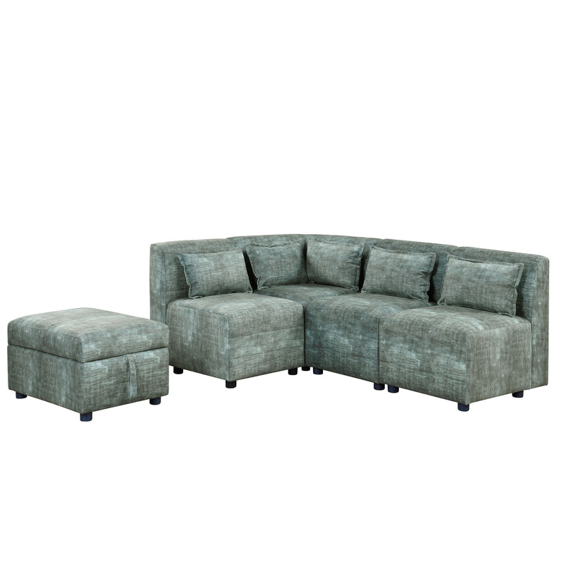 Free-Combined Sectional Sofa 5 Seater Modular Couches With Storage Ottoman, 5 Pillows For Living Room