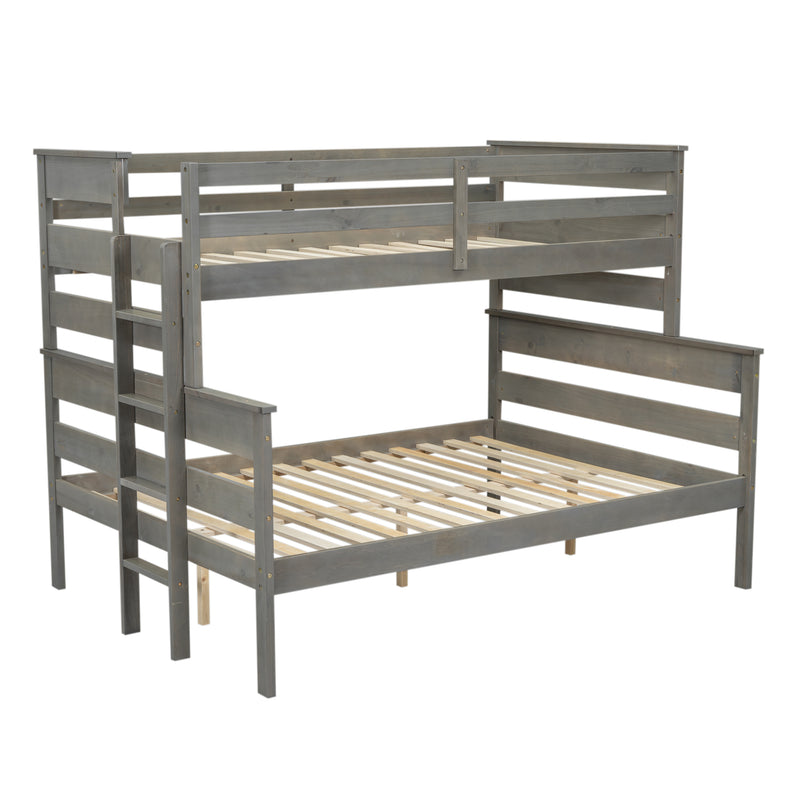 Wood Twin XL over Queen Bunk Bed with Ladder, Gray