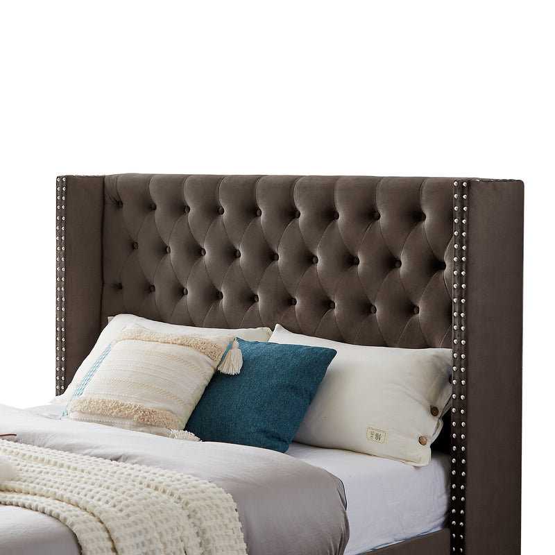 B100S Queen bed, Button designed Headboard,strong wooden slats + metal legs with Electroplate