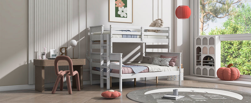 Wood Twin over Full Bunk Bed with Ladder, White