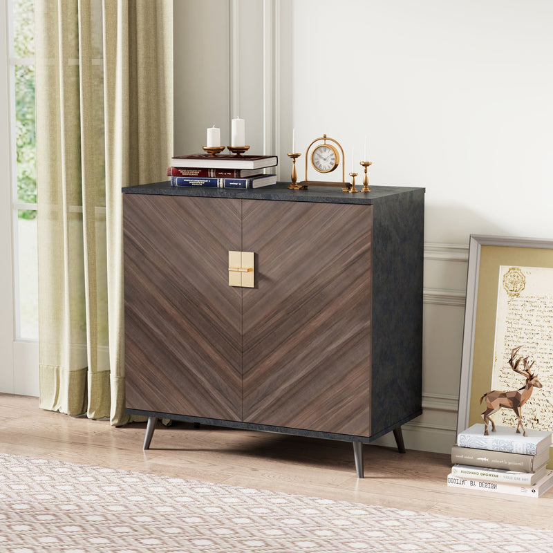 Accent Storage Cabinet With Doors, Bar Cabinet Buffet Cabinet With Storage For Living Room, Hallway, Bedroom - Brown Mix