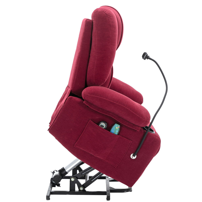 Power Lift Recliner Chair Electric Recliner For Elderly Recliner Chair With Massage And Heating Functions, Remote, Phone Holder Side Pockets And Cup Holders For Living Room