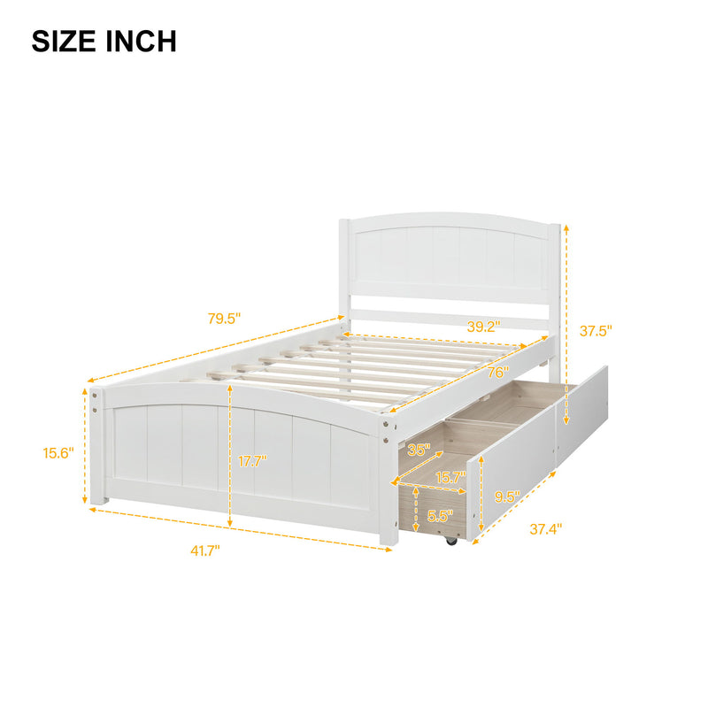 Twin Size Platform Bed & Two Drawers - White