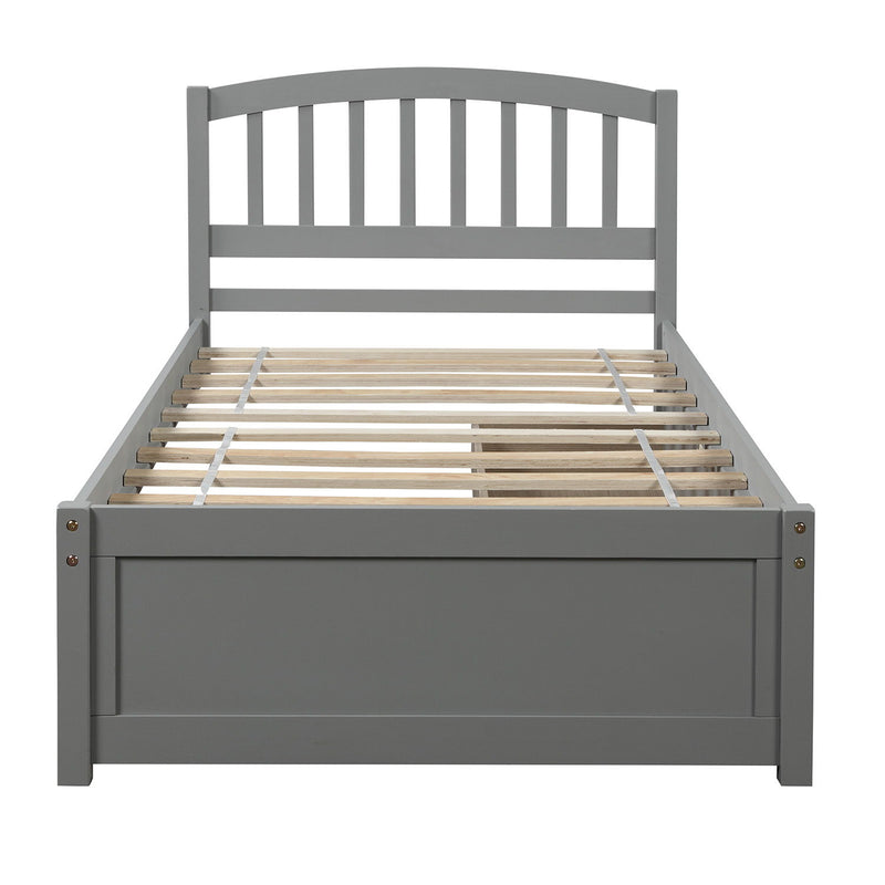 Twin Platform Storage Bed Wood Bed Frame With Two Drawers And Headboard - Gray