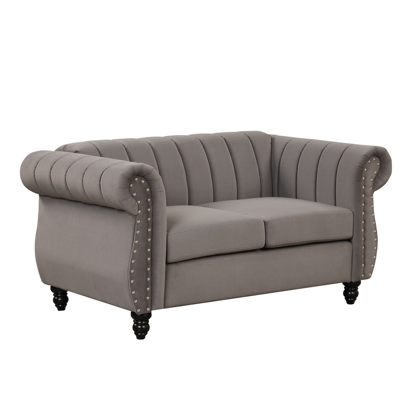 Modern Sofa Dutch Fluff Upholstered Sofa With Solid Wood Legs, Buttoned Tufted Backrest - Gray