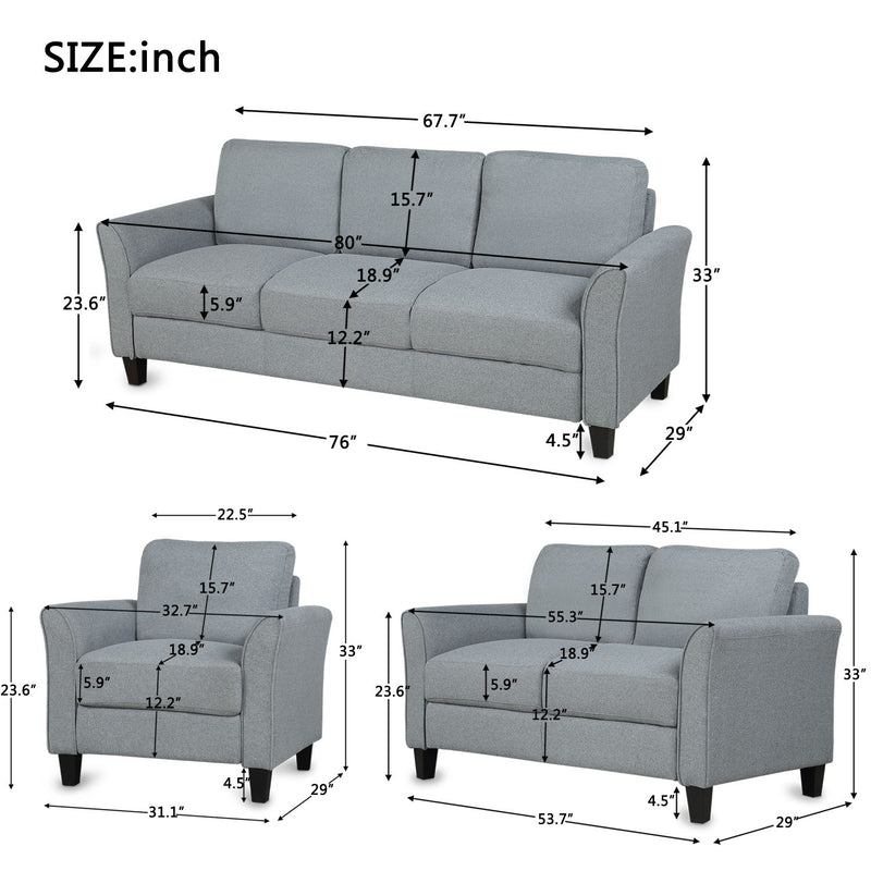 Living Room Sets Furniture Armrest Sofa Single Chair Sofa Loveseat Chair 3 Seat Sofa (Chair Loveseat Chair & 3 Seat Sofa)