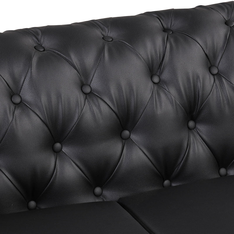 Modern Sofa Couch PU Upholstered Sofa With Sturdy Metal Legs, Button Tufted Back, 3 Seater Sofa Couch For Living Room, Apartment, Home Office - Black