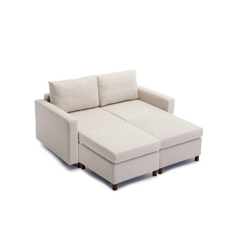 2 Seat Module Sectional Sofa Couch With 2 Ottoman For Living Room, Seat Cushion And Back Cushion Non-Removable And Non-Washable